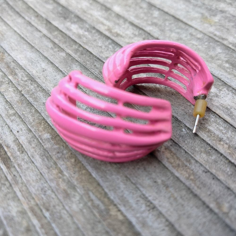 Vintage 80's Retro Pink Half Hoop Earrings Pierced